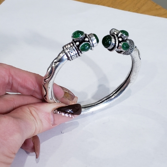 Green Onyx Multi Gemstone 925 Silver Handmade Designed Adj Cuff Bracelet - Picture 12 of 15